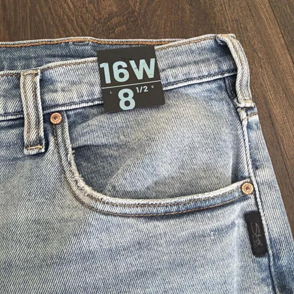 Silver Jeans Co. Women's Plus Size High Rise Vintage Long Shorts Indigo Blue 16W
